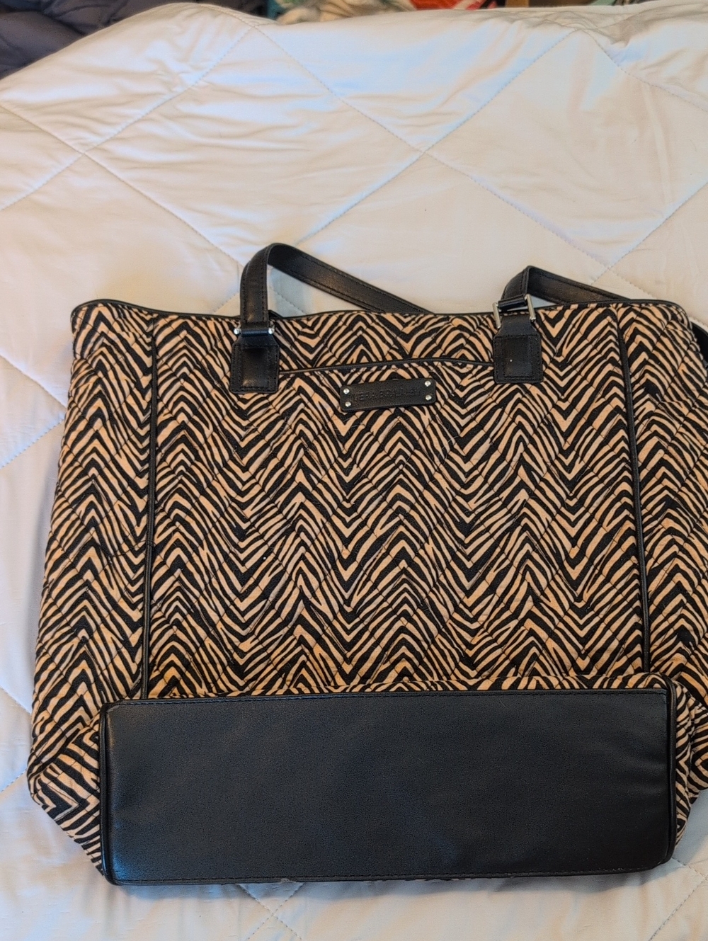 Vera Bradley  Large Zebra Print Tote Bag with Leather Trim